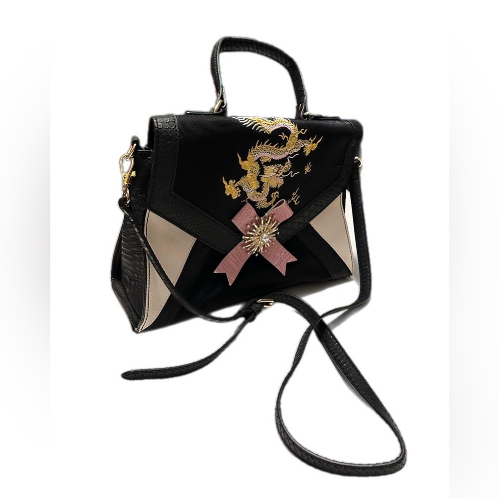 Aldo Black Holela Embroidered Dragon Tophandle‎ Crossbody Bag